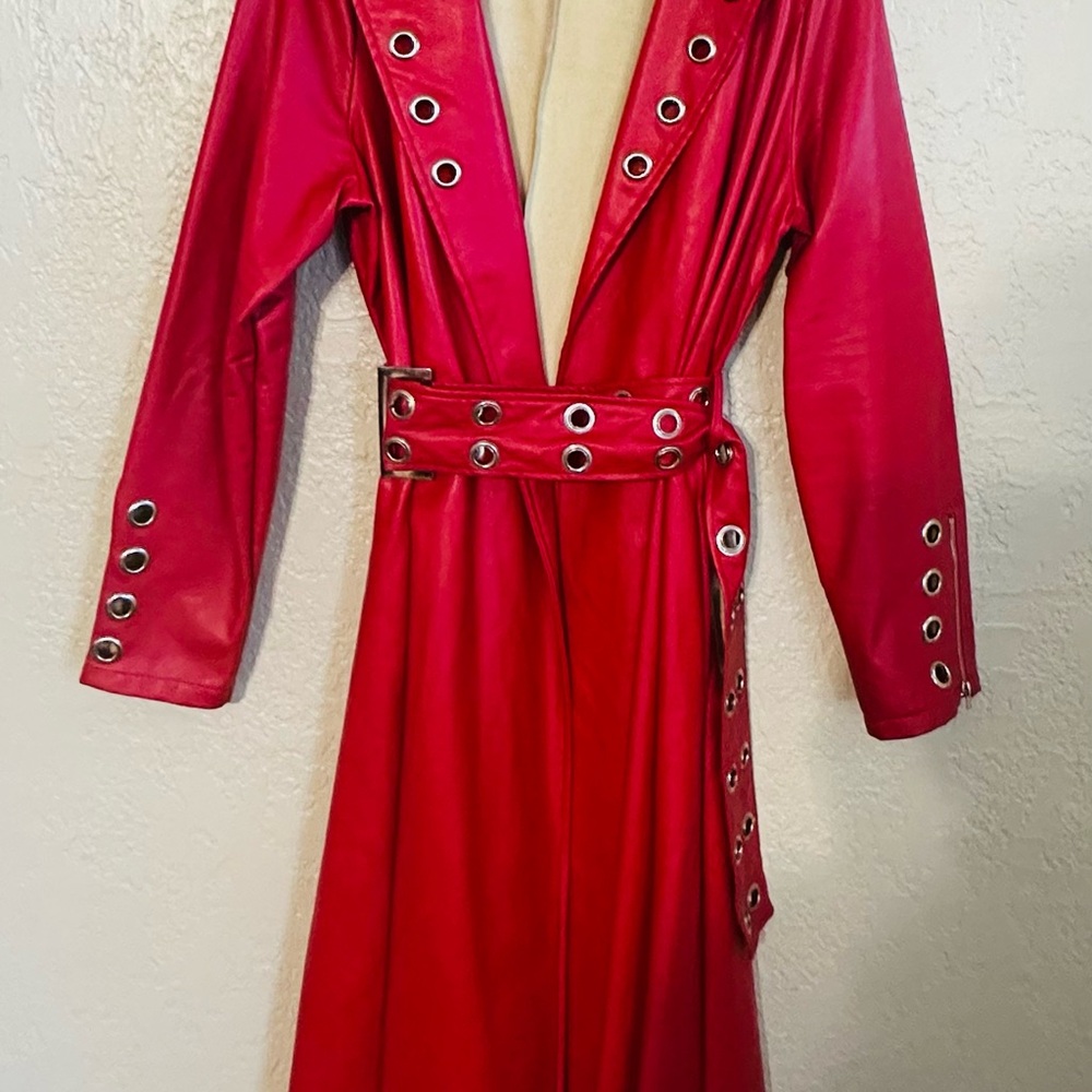 ♥️♥️Faux Leather Red Trench Coat with Grommet Details♥️♥️ - Picture 2 of 5